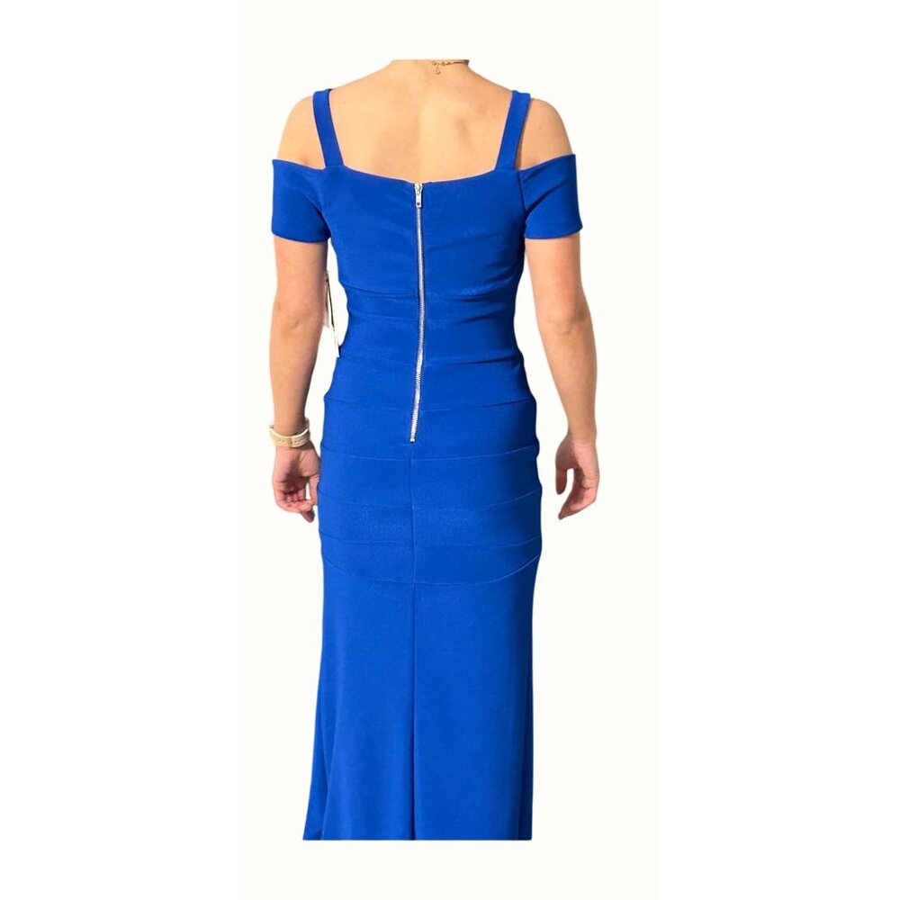 Honey And Rosie Royal Blue Off-Shoulder Gown Sweetheart Neckline & Slit NWT - Picture 2 of 13